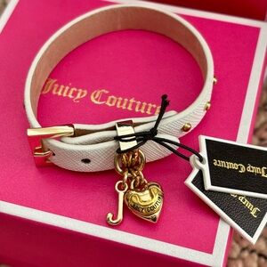 NWT Vintage Juicy Couture White and Gold Studded Leather Bracelet w/Charms